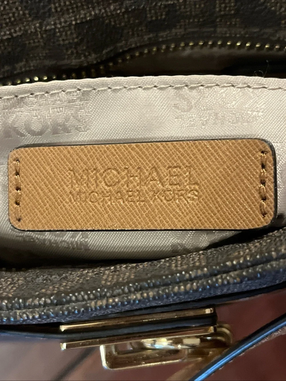 Michael Kors Brown Logo Crossbody with Gold Lock